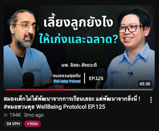 การ์ดวิดีโอบน YouTube ของตอน EP.125 "สมองเด็กไม่ได้พัฒนาจากการเรียนเยอะ" ยอดวิว 194K